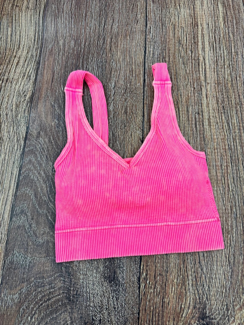 Stretch Ribbed V-Neck Bralette in Bright Pink